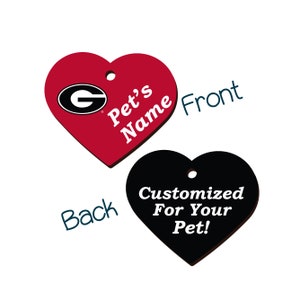 May include: Red heart-shaped pet ID tag with a white 'G' logo and the text 'Pet's Name' on the front. The back is black and says 'Customized For Your Pet!'