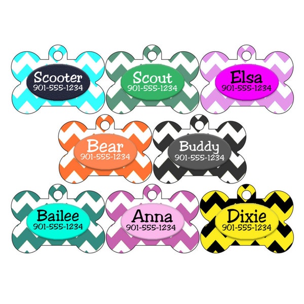 Personalized Dog Tag Pet Id Tag, Colorful Chevron w/ Your Pets Name and Number