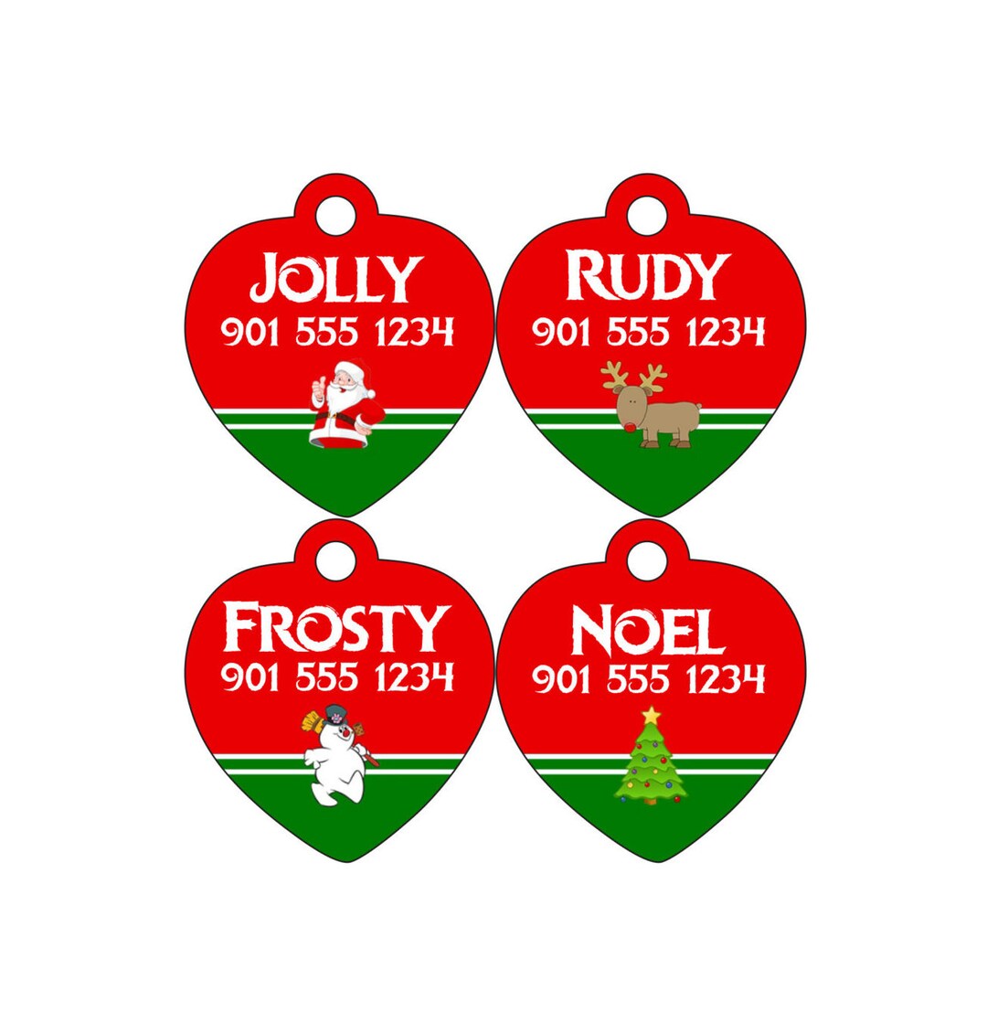 Christmas Themed Pet Id Tags for Dogs and Cats Personalized W/ Name