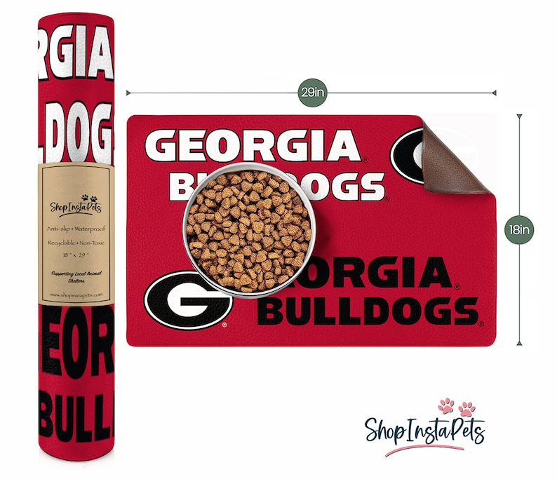 Georgia Bulldogs Water-Proof Pet Food & Water Bowl Mat | 18" x 29" | Non-Slip | Officially Licensed image 2
