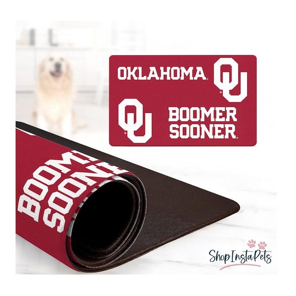 Oklahoma Sooners Water-Proof Pet Food & Water Bowl Placemat | 18" x 29" | Non-Slip | Officially Licensed