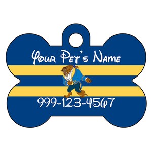 Disney Beauty and the Beast Personalized Pet Id Dog Tag w/ Your Pet's Name and Number