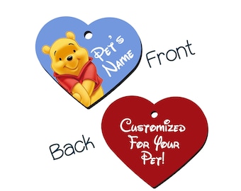 Winnie the Pooh / Disney 2-Sided Pet Id Tag for Dogs & Cats / Personalizado para tu mascota