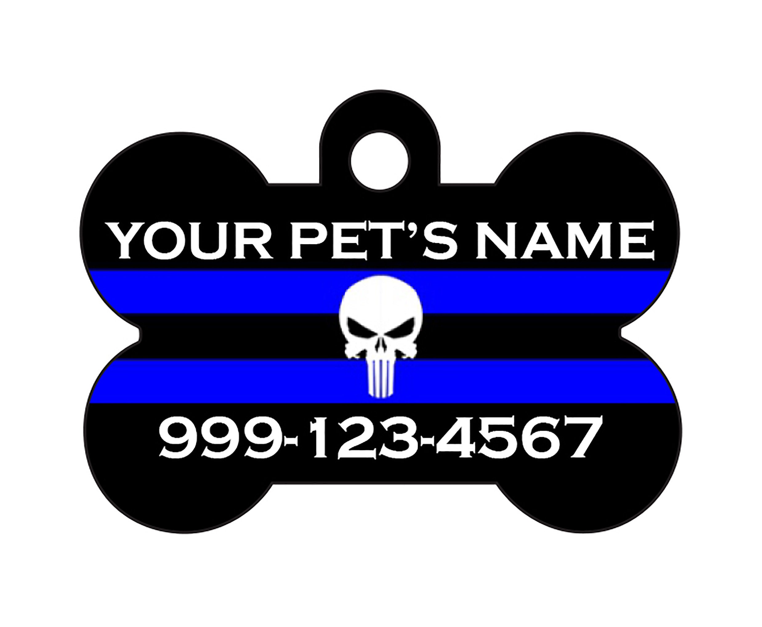 The Punisher Thin Blue Line Custom Pet Id Dog Tag Personalized 