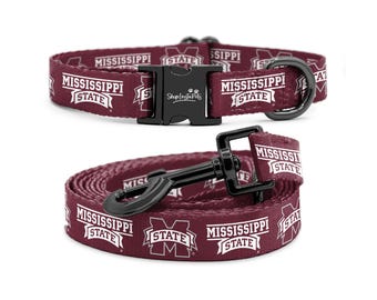 Mississippi State Bulldogs Adjustable Dog Collar and Leash Set | Officially Licensed | Fits all Pets!