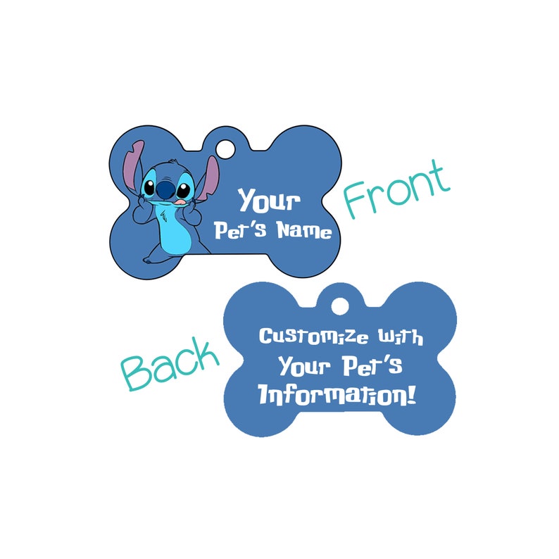 Disney Stitch Double Sided Pet Id Dog Tag Personalized for