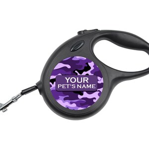 Retractable Dog Walking Leash | Purple Camo | Personalized with Your Pet&#39;s Name | Extends to 16ft
