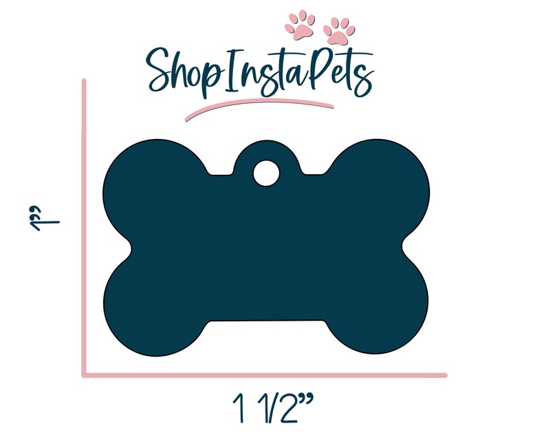 May include: A dark blue bone-shaped dog tag with a hole for a ring. The tag is 1 1/2 inches wide and 1 inch tall. ShopInstaPets is printed at the top of the image.