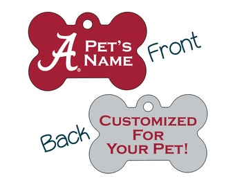 Medaglietta identificativa per animali domestici Alabama Crimson Tide a 2 lati / Con licenza ufficiale / Personalizzata per il tuo animale domestico
