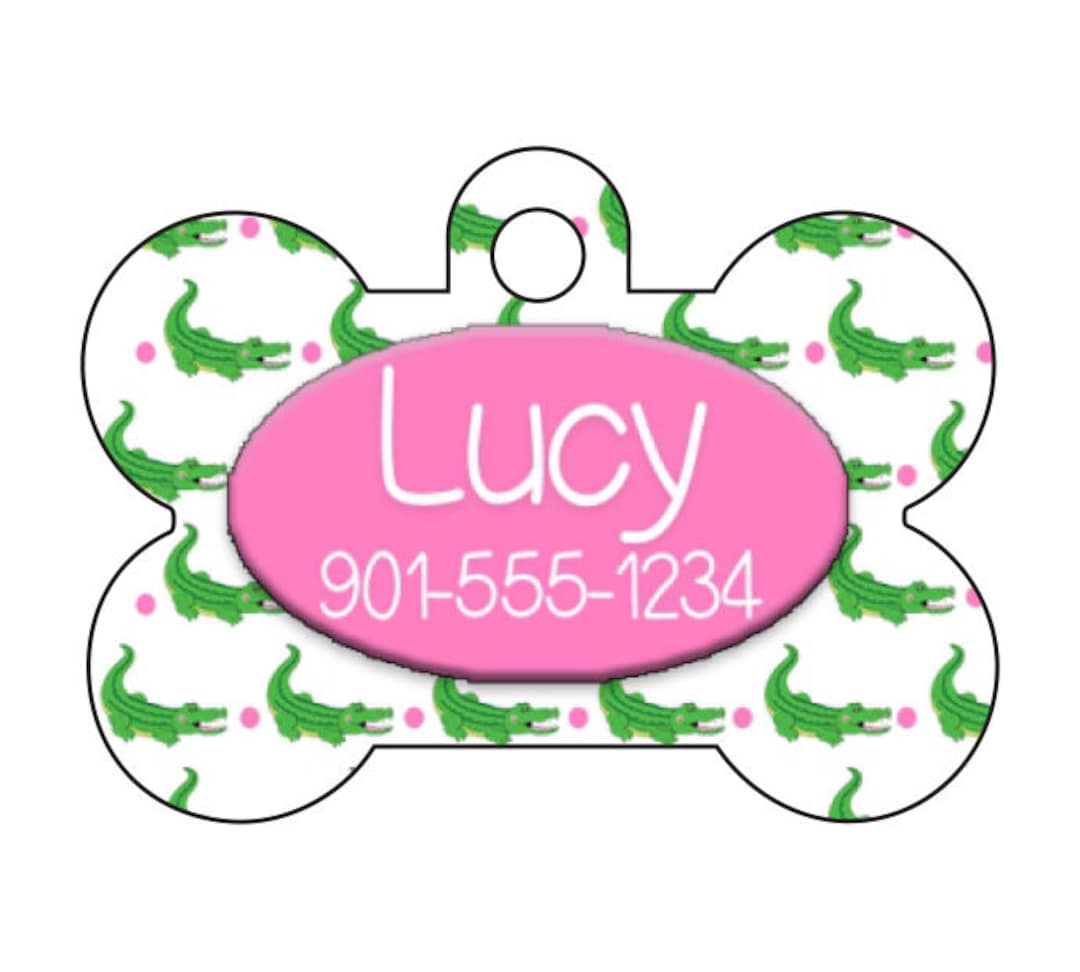 Cute Alligators Pet Id Dog Tag Personalized W/ Your Pet's Name & Number