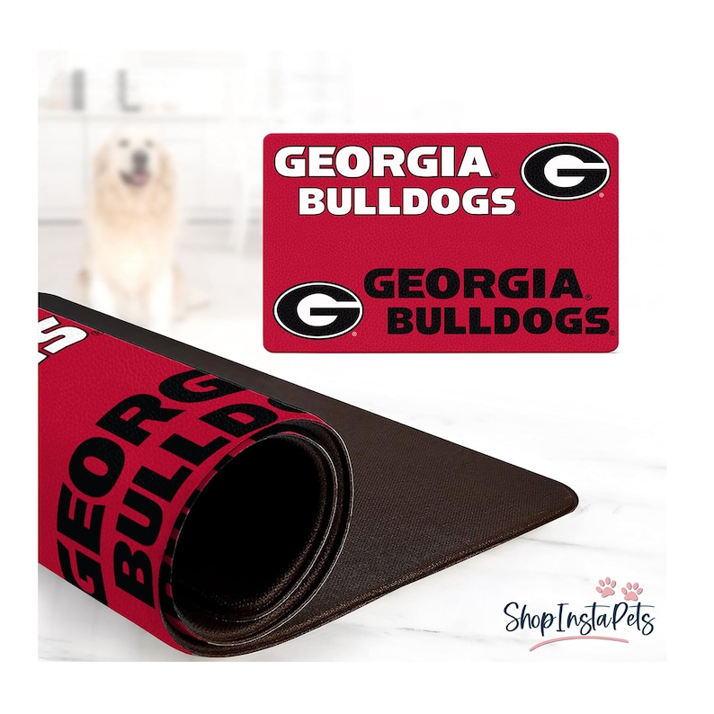 Georgia Bulldogs Water-Proof Pet Food & Water Bowl Mat | 18" x 29" | Non-Slip | Officially Licensed image 1