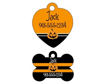 Halloween Pumpkin Pet Id Tag for Dogs and Cats Personalized w/ Name & Number