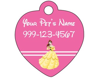 Disney Princess Belle Pink Pet Id Tag for Dogs & Cats Personalized w/ Your Pet's Name and Number
