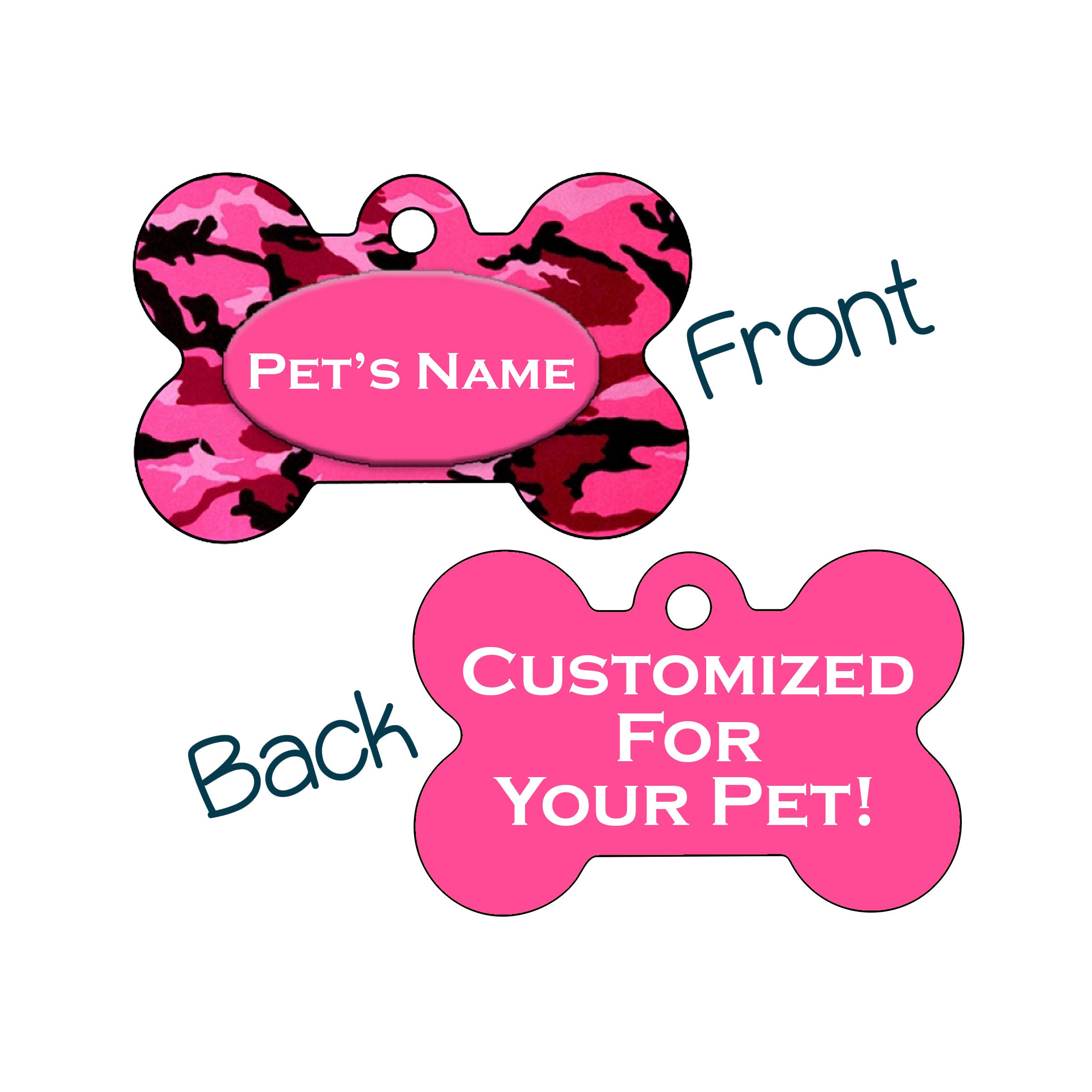 Camo Double Sided Pet Id Dog Tag Pink Camo Personalized for Your