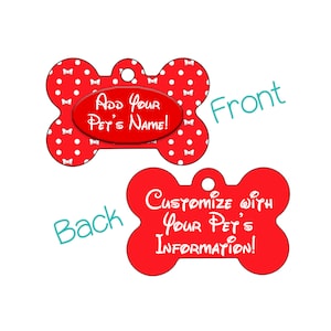 Cute Minnie Bow Red Polka Dot Pet Id Dog Tag Personalized for your Pet