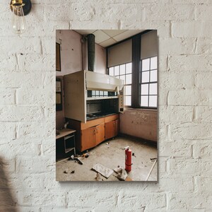SALE** Biosafety 12x18 on Vivid Metal, Urban Exploration Abandoned Urbex Dystopia Photography, Urban Decay Fine Art Print