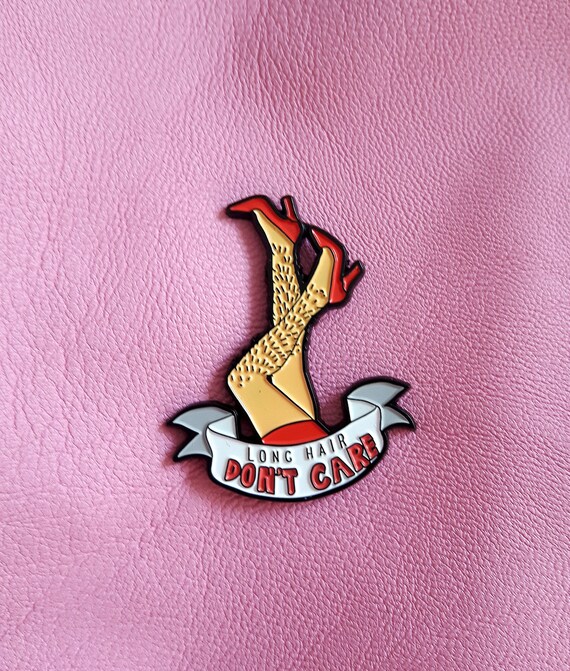 Long Hair Don T Care Lapel Pin Feminist Apparel Etsy