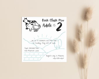 Oink Cluck Moo 2nd Birthday Invitation, Farm Animals (Digital Download)