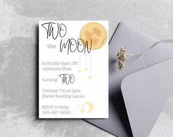 Two the Moon Birthday Invitation, 2nd Birthday Party (Digital Download)