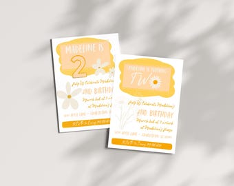 Daisy 2nd Birthday Invitation Suite, Customizable Party Invites (Digital Download)
