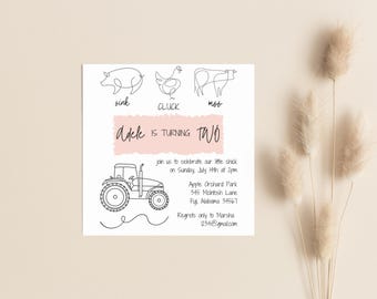 Oink Cluck Moo 2nd Birthday Invitation, Farmhouse (Digital Download)