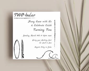 TWO-bular Surfboard 2nd Birthday Invitation, Customizable (Digital Download)