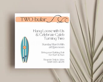 TWO-bular 2nd Birthday Party Invitation, Surfer Theme (Digital Download)