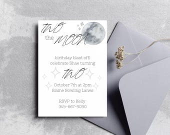 Two the Moon 2nd Birthday Invitation, Customizable Party Invite (Digital Download)