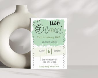 Two Cool Birthday Invitation, Retro 2nd Birthday Party (Digital Download)