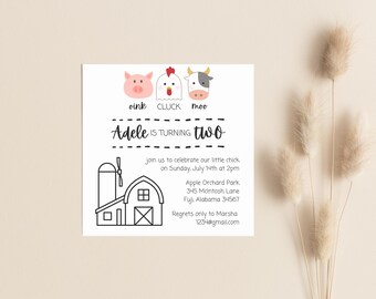 Farm Animal 2nd Birthday Invitation, Customizable Oink Cluck Moo Theme (Digital Download)