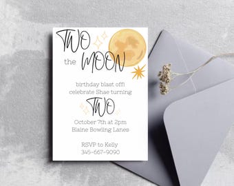 Two the Moon Birthday Invitation, Customizable Second Birthday (Digital Download)