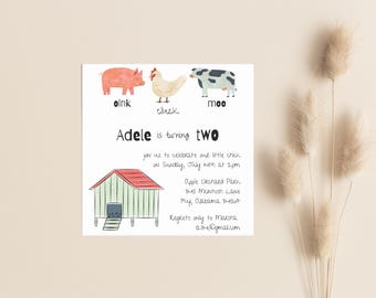 Farm Animals 2nd Birthday Invitation, Oink Cluck Moo (Digital Download)