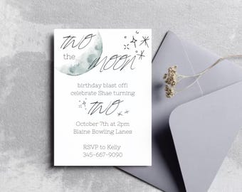 Two the Moon 2nd Birthday Invitation, Customizable Party Invite (Digital Download)
