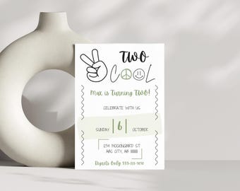 Two Cool Birthday Party Invitation, Retro 2nd Birthday (Digital Download)