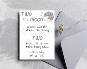 Two the Moon 2nd Birthday Invitation, Space Theme (Digital Download)
