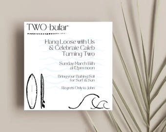 TWO-bular 2nd Birthday Invitation, Surfer Theme (Digital Download)