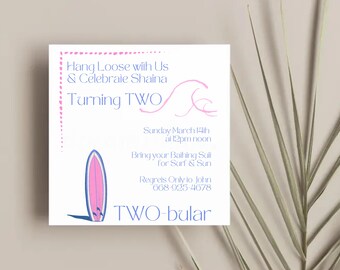 TWO-bular Birthday Party Invitation, Surfer Theme (Digital Download)