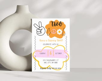 Two Cool 2nd Birthday Invitation, Retro Party (Digital Download)