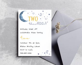 Two the Moon Birthday Invitation, Customizable Second Birthday (Digital Download)
