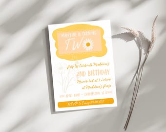 Daisy TWO 2nd Birthday Party Invitation, Customizable Template (Digital Download)