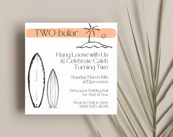 TWO-bular Surfer 2nd Birthday Party Invitation (Digital Download)