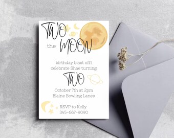 Two the Moon Birthday Invitation, Customizable Space Theme (Digital Download)