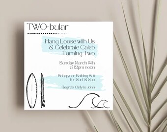 TWO-bular 2nd Birthday Invitation, Surfer Theme (Digital Download)