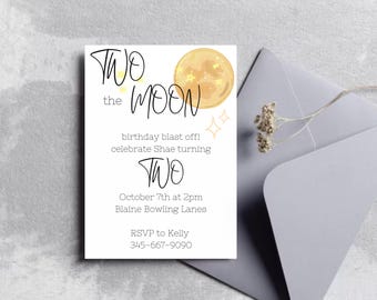 Two the Moon Birthday Party Invitation, Customizable Celestial Design (Digital Download)