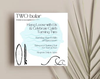 TWO-bular Surfboard 2nd Birthday Invitation (Digital Download)