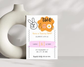 Two Cool Birthday Invitation, Retro 2nd Birthday, Customizable (Digital Download)