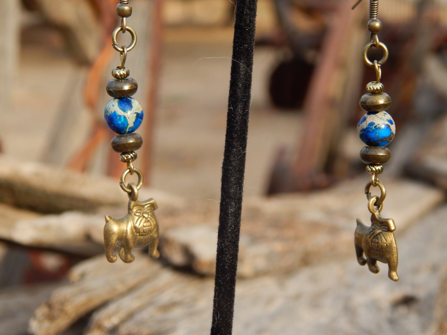 Pendientes de Jasper y Bulldog de latón de blue sea Etsy España