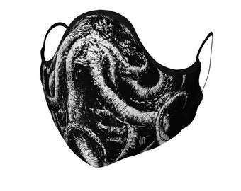 tentacle face mask, with two filters, Lovecraft, mask, washable, reusable, travel mask, Nat Jones, Kraken mask, Cthulhu, tentacles mask,