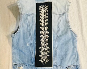 spine back patch, spinal column, skeleton patch, bones patch, cloth patch, badge, back patch, canvas back patch, skeletons, goth, goth patch
