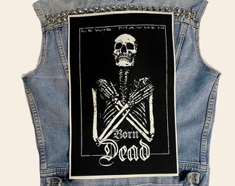 geboren dood, skelet, rug patch, skelet patch, doek patch, canvas patch, goth patch, punk, patch, diy, botten, schedel, gothic patch, nugoth